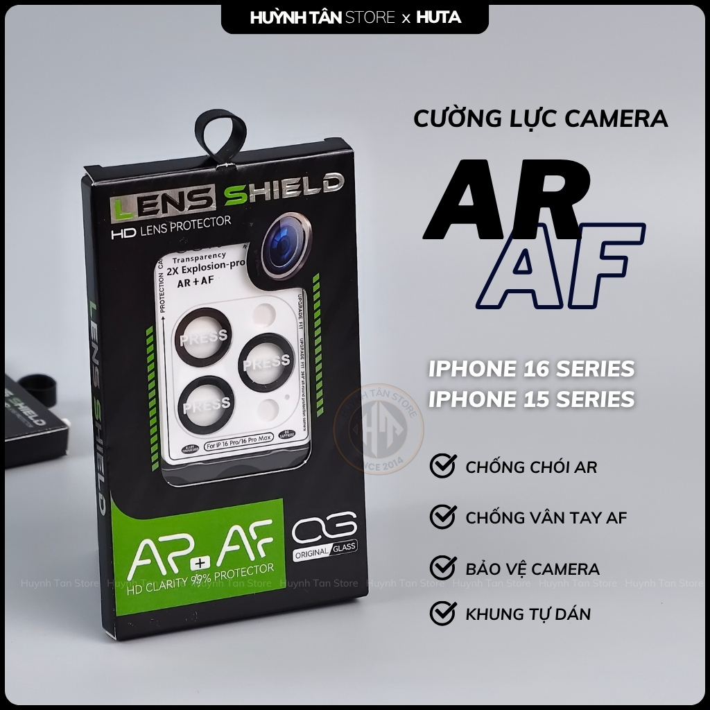 Kính cường lực lens camera Iphone 16 pro max, 16 pro , 16 plus , ip 16, 15 pro max , 15 pro , 15 plus, ip 15 chống chói AR, lóp phủ AF cao cấp, có khung tự dán  phụ kiện huỳnh tân store