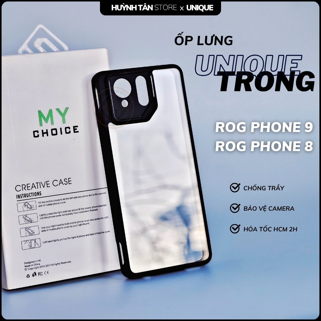 Ốp lưng asus rog 9 pro 8 8 pro ultra trong suốt không ố vàng bảo vệ camera UNIQUE TRONG phụ kiện huỳnh tân store