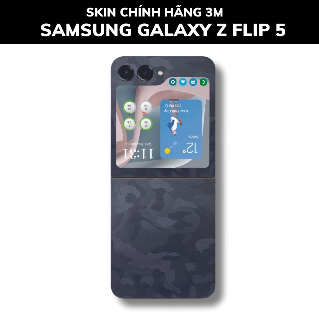 dán skin 3m samsung galaxy z flip 5 full body, camera phụ kiện điện thoại huỳnh tân store - Camo Black