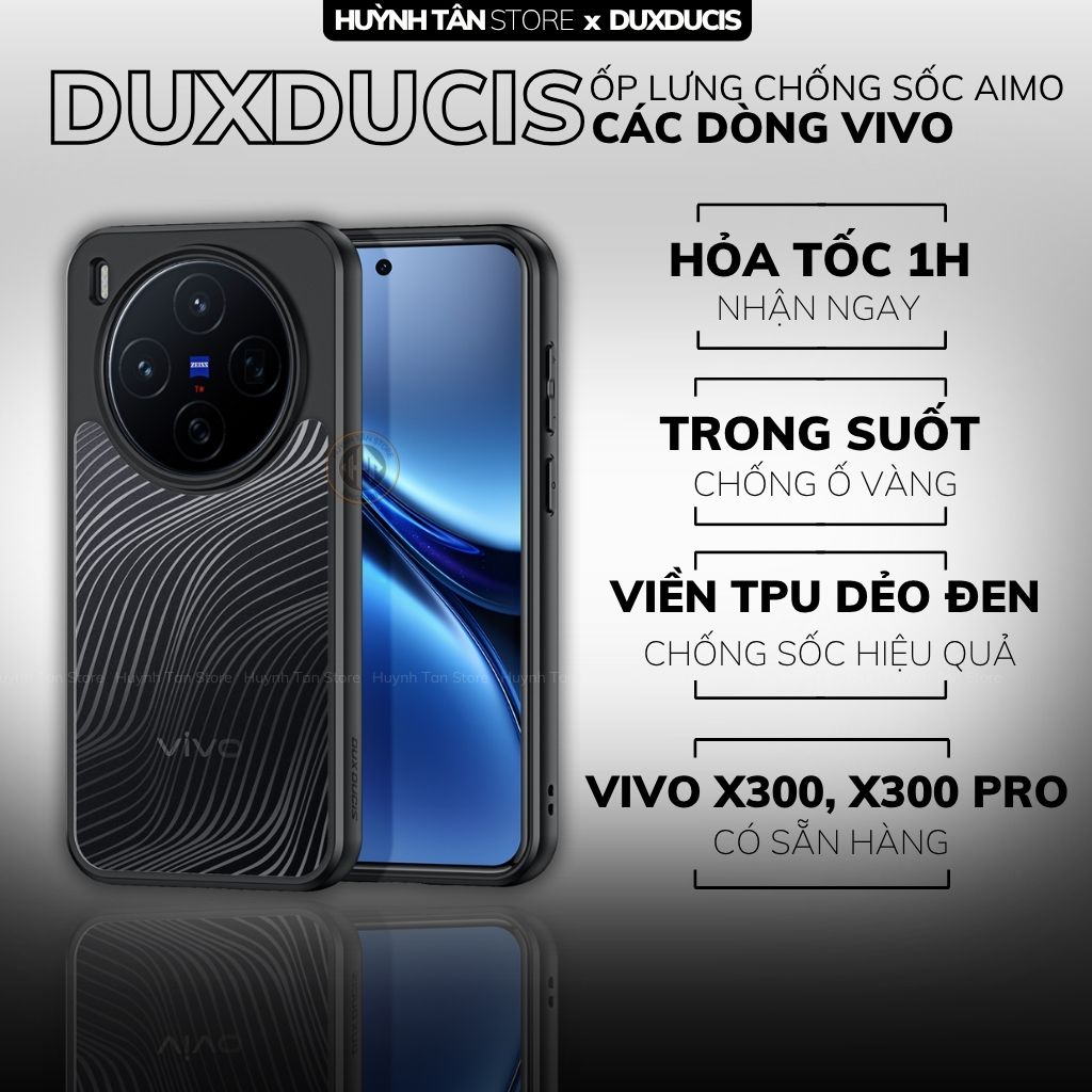 Ốp lưng vivo x300 pro Aimo chính hãng duxducis chống va đập trong suốt không ố vàng huỳnh tân store