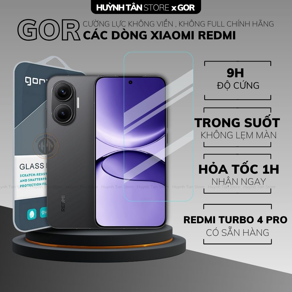 Kính cường lực trong suốt redmi k90 pro max k80 k70 ultra k60 k50 k40 KHÔNG FULL MÀN chống bám vân tay chính hãng GOR