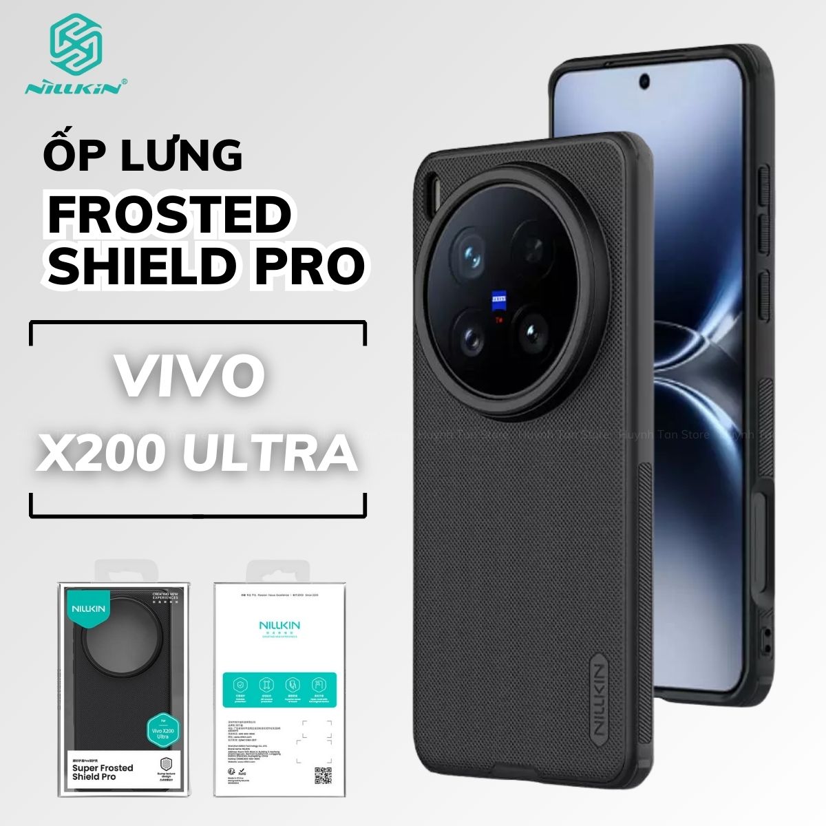 Ốp lưng Vivo x200 ultra đen viền dẻo lưng sần chống vân tay chống sốc Nillkin Super Frosted