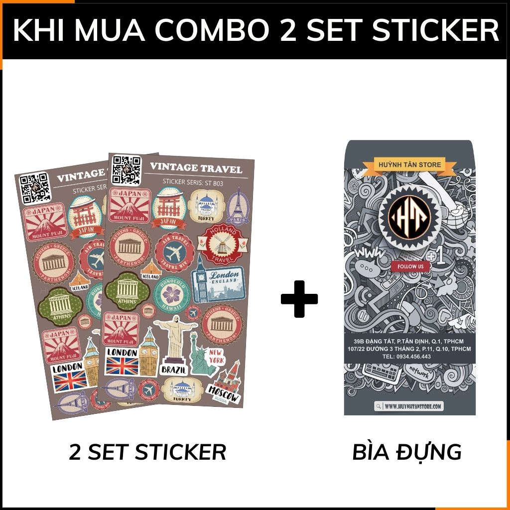 Hình dán sticker du lịch Vintage Travel ST B03 chống thấm xước dán gỡ bỏ dễ dàng không để lại keo trang trí mũ bảo hiểm phụ kiện huỳnh tân store