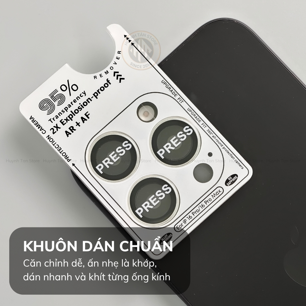 Kính cường lực lens camera Iphone 16 pro max, 16 pro , 16 plus , ip 16, 15 pro max , 15 pro , 15 plus, ip 15 chống chói AR, lóp phủ AF cao cấp, có khung tự dán  phụ kiện huỳnh tân store