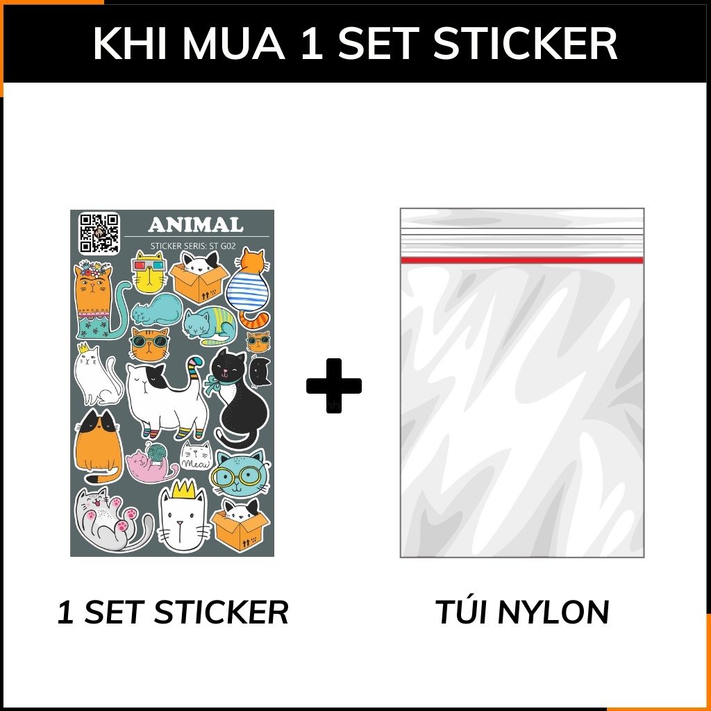 Hình sticker mèo cute Animal ST G02 chống phai màu dán mũ bảo hiểm vali laptop điện thoại xe máy phụ kiện huỳnh tân store