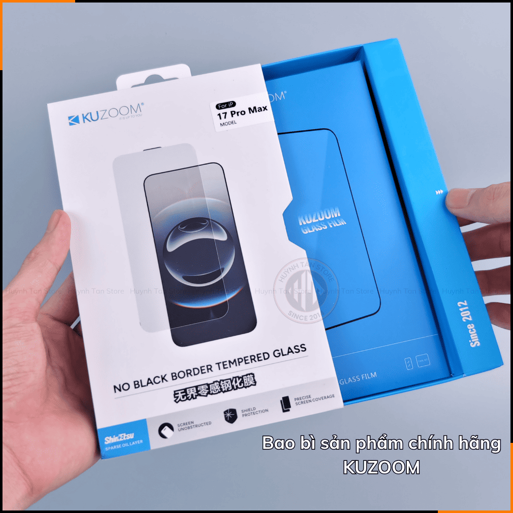 Kính cường lực iphone 17 pro max, ip 17 pro, ip 16 pro max, ip 16 pro, ip 15 pro max trong suốt KHÔNG FULL MÀN không lẹm viền chính hãng KUZOOM phụ kiện điện thoại huỳnh tân store