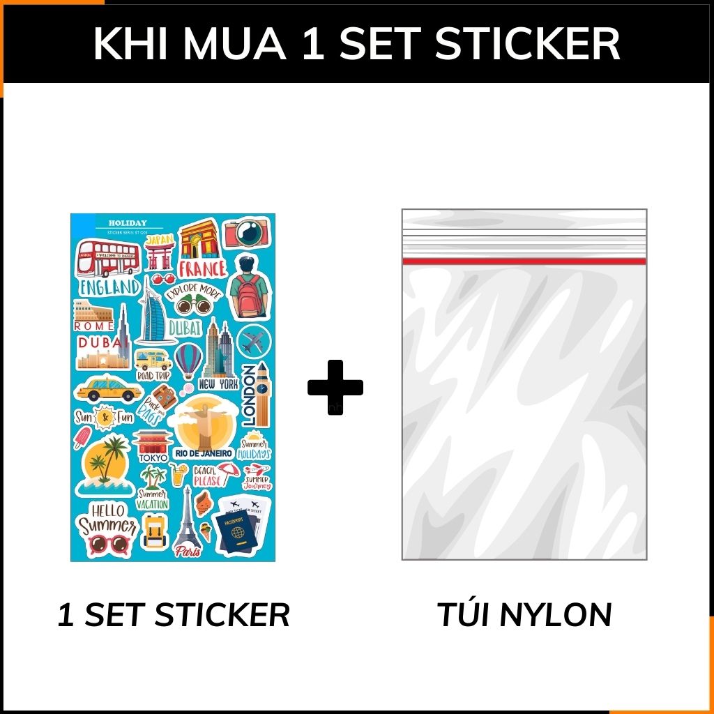 Holiday ST Q01 hình dán sticker du lịch phủ lớp chống thấm nước trang trí mũ bảo hiểm laptop điện thoại notebook