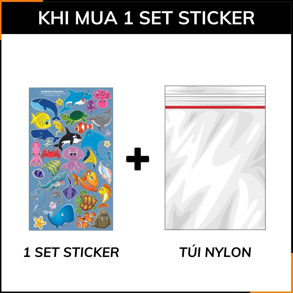 Hình dán sticker Marine ST R03 sinh vật biển đẹp chất liệu vinyl phủ lớp chống thấm xước bay màu phù hợp dán mọi bề mặt