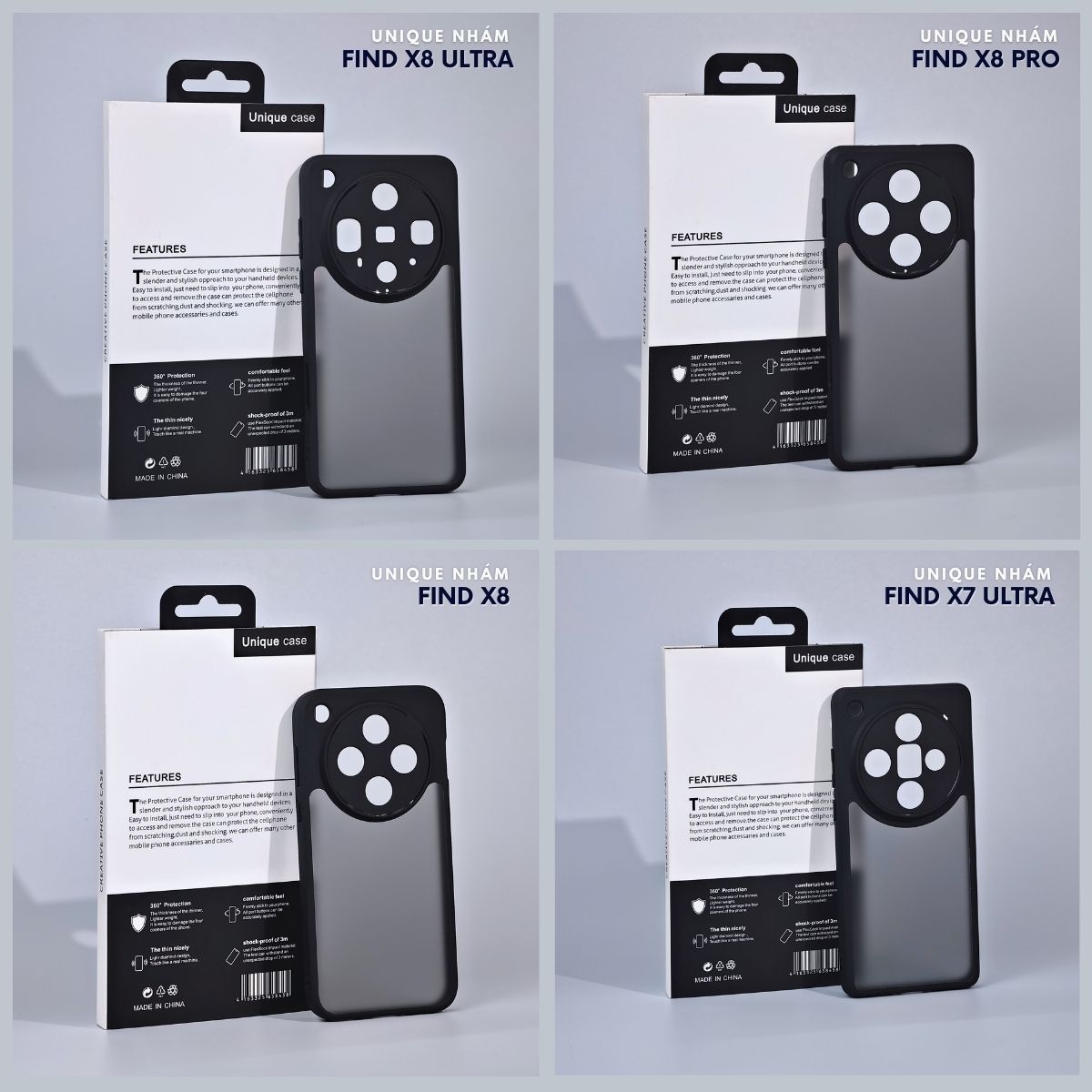 Ốp lưng oppo find x8 ultra x8 pro x8s plus x7 ultra chống sốc chống vân tay UNIQUE bảo vệ camera phụ kiện huỳnh tân store