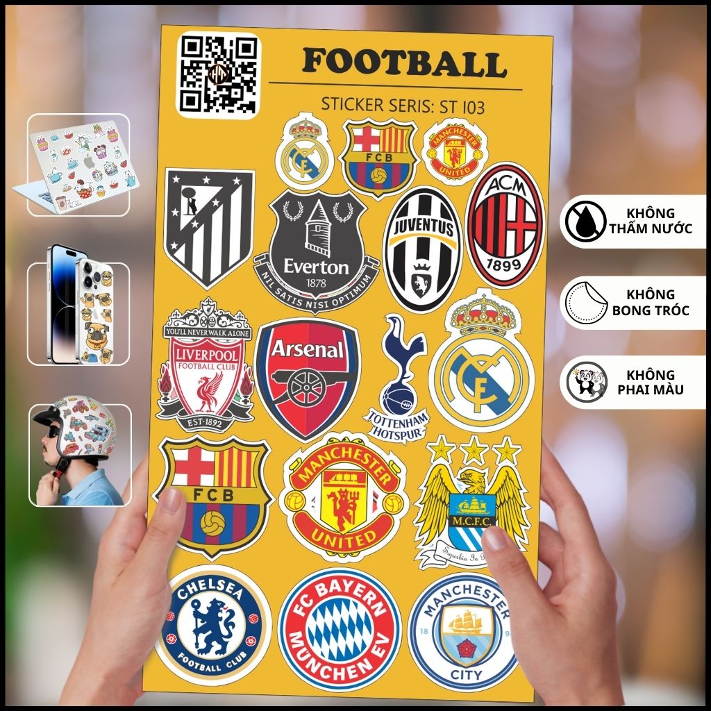 Sticker bóng đá Football ST I03 chống thấm xước dán trên mọi bề mặt dễ dàng gỡ bỏ không để lại keo phụ kiện huỳnh tân store