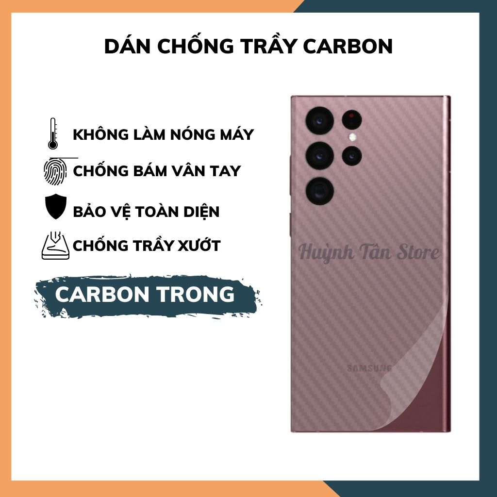 Miếng dán samsung s22 ultra carbon trong và đen chống trầy xướt chống bám vân tay phụ kiện huỳnh tân store
