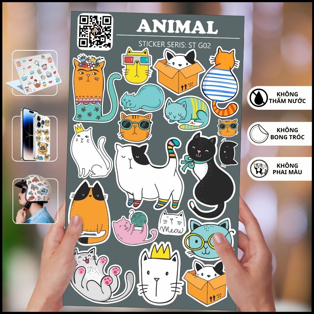 Hình sticker mèo cute Animal ST G02 chống phai màu dán mũ bảo hiểm vali laptop điện thoại xe máy phụ kiện huỳnh tân store