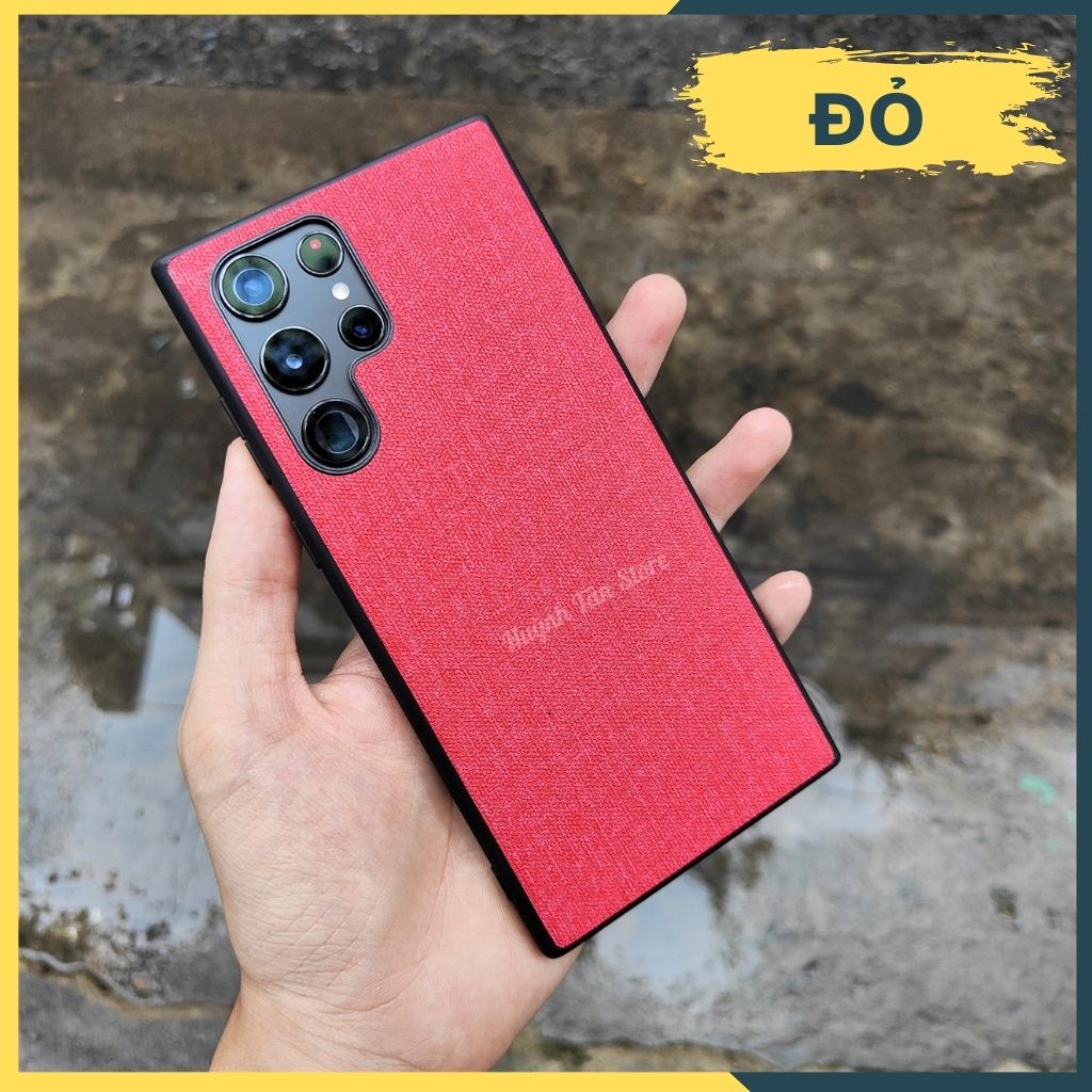 Ốp lưng samsung s22 ultra chống vân tay nhựa cứng viền đen vải jean 1 màu phụ kiện điện thoại huỳnh tân store