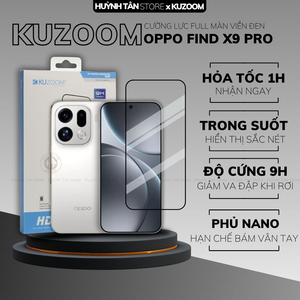 Cường lực oppo find x9 pro trong suốt full màn hình chống bám vân tay chính hãng KUZOOM