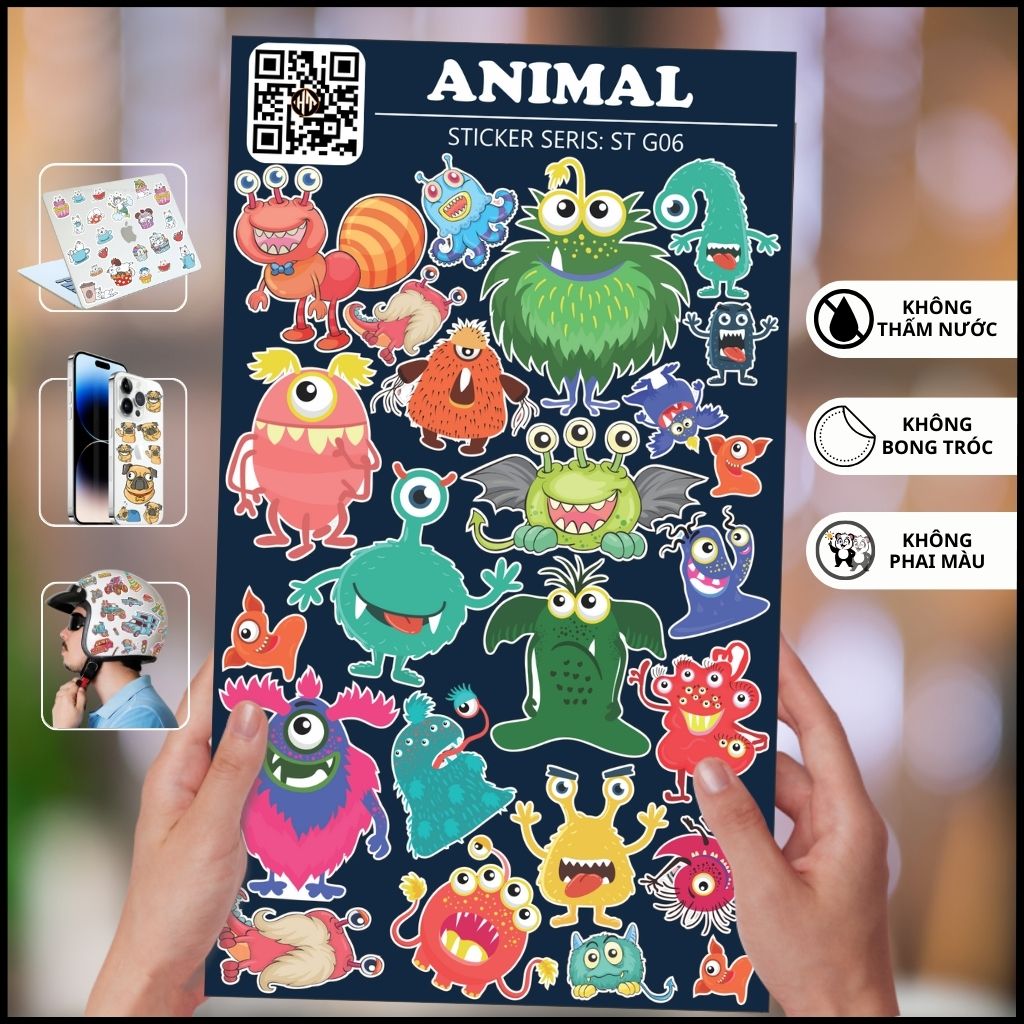 Hình dán sticker Animal ST G06 chống thấm xước dán và gỡ bỏ dễ dàng không để lại keo trang trí mũ bảo hiểm điện thoại phụ kiện huỳnh tân store