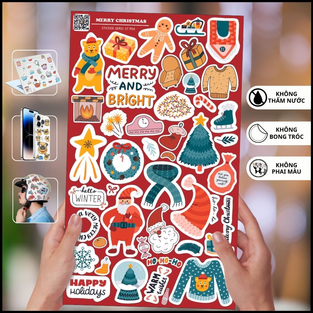 Sticker đẹp giáng sinh Merry Christmas ST P04 chống thấm xước dán trên mọi bề mặt dễ dàng gỡ bỏ không để lại keo phụ kiện huỳnh tân store