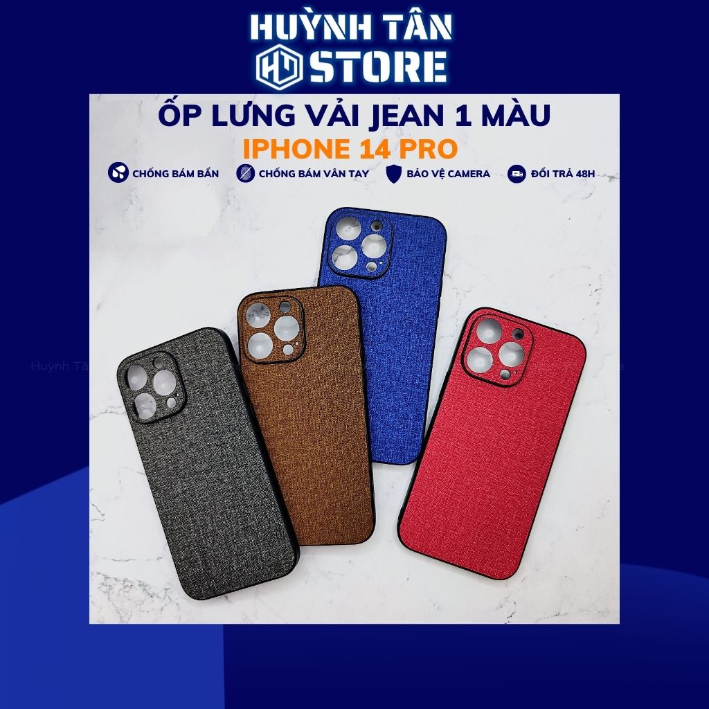 Ốp lưng iphone 14 pro chống vân tay nhựa cứng viền đen vải jean 1 màu phụ kiện điện thoại huỳnh tân store