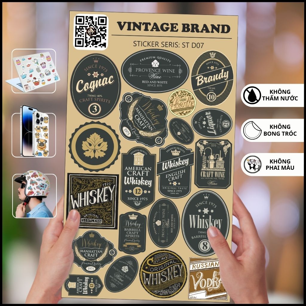 Bộ hình dán sticker Vintage Brand ST D07 đa dạng với mẫu trang trí độc đáo làm mới không gian với mọi bề mặt mà không để lại vết keo sau khi gỡ phụ kiện huỳnh tân store