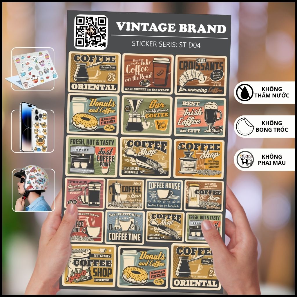 Hình dán sticker thương hiệu Vintage Brand ST D04 chống thấm xước bay màu hình dán laptop điện thoại phụ kiện huỳnh tân store