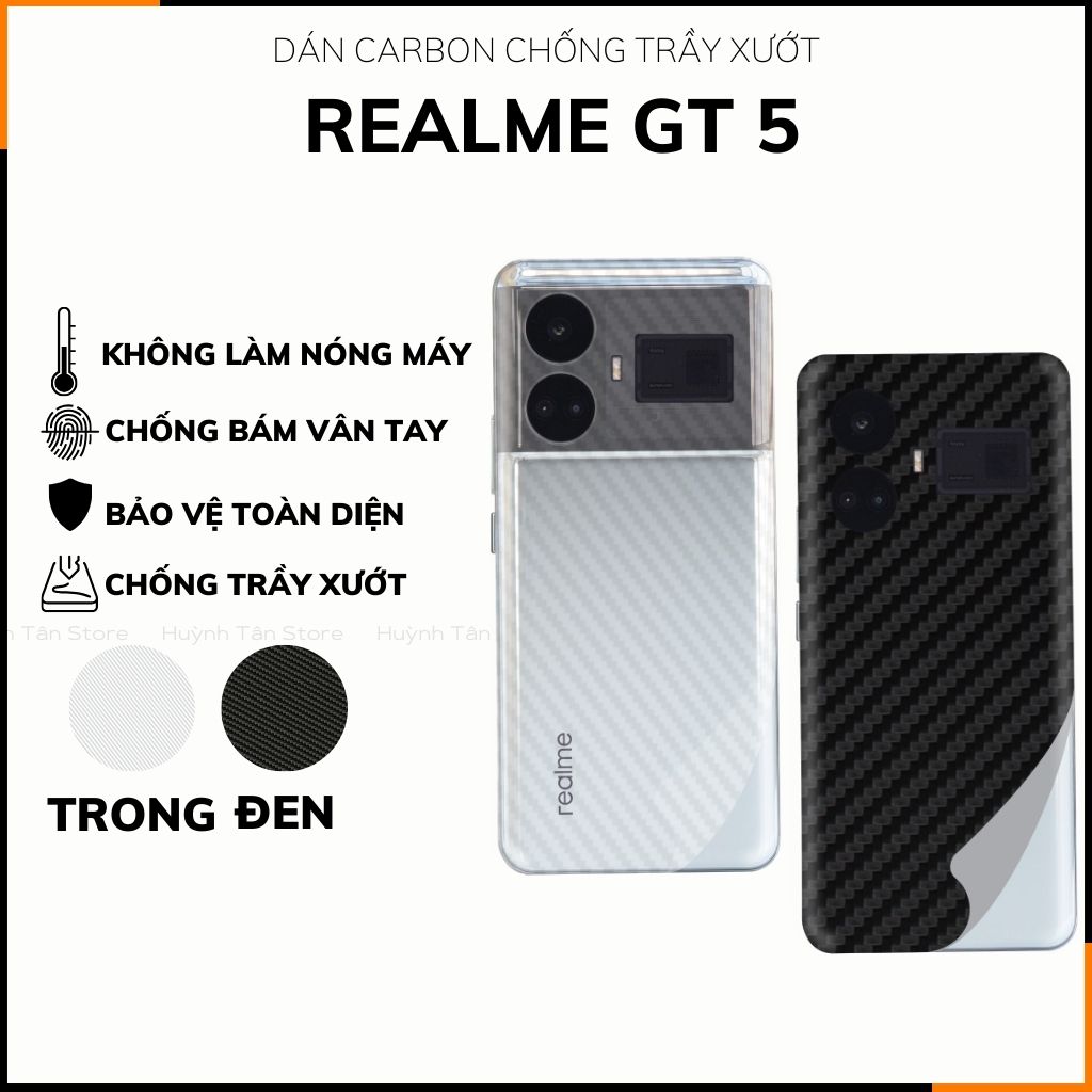 Miếng dán realme gt 5 carbon trong và đen chống trầy xướt chống bám vân tay phụ kiện điện thoại huỳnh tân store
