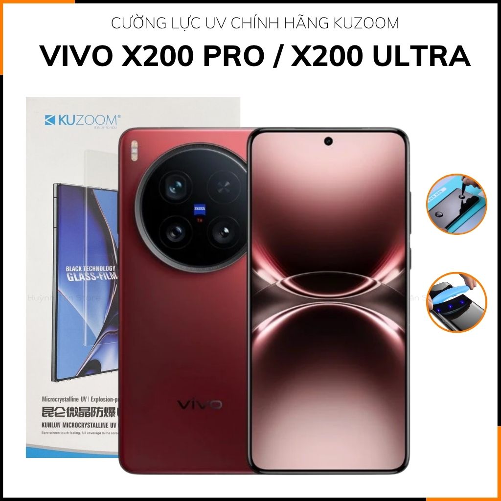 Cường lực Vivo x200 ultra/ x200 pro UV trong suốt keo lỏng chính hãng kuzoom chống va đập vân tay nhạy