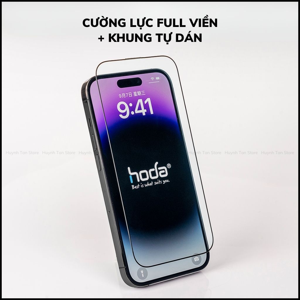 Kính cường lực iphone 16 Pro Max trong suốt full màn kèm khung tự dán chính hãng HODA