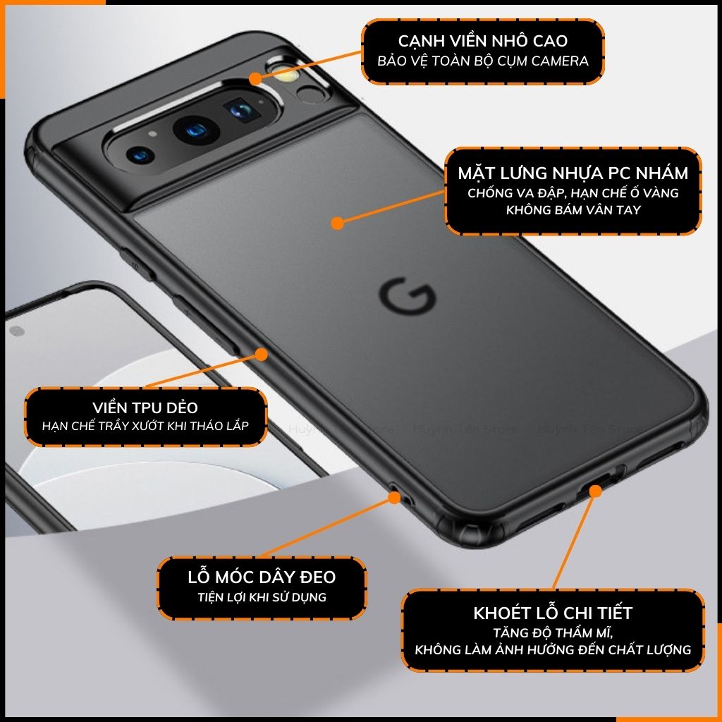 Ốp lưng google pixel 8 pro chống sốc chống vân tay NHÁM VIỀN MÀU VER 2 bảo vệ camera phụ kiện huỳnh tân store