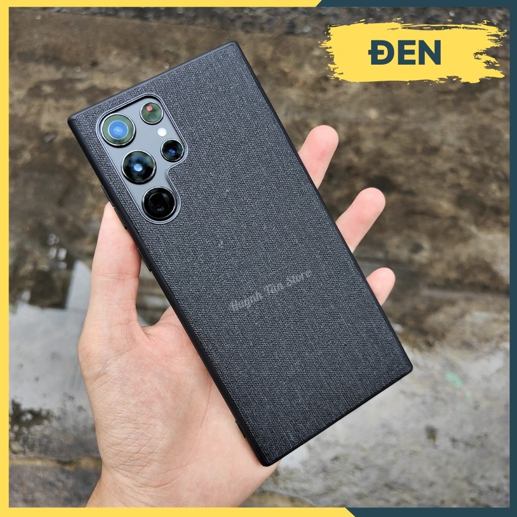 Ốp lưng samsung s22 ultra chống vân tay nhựa cứng viền đen vải jean 1 màu phụ kiện điện thoại huỳnh tân store
