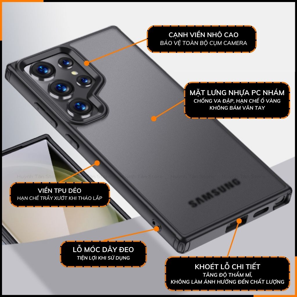 Ốp lưng samsung s24 ultra chống sốc chống vân tay NHÁM VIỀN MÀU VER 2 bảo vệ camera phụ kiện huỳnh tân store