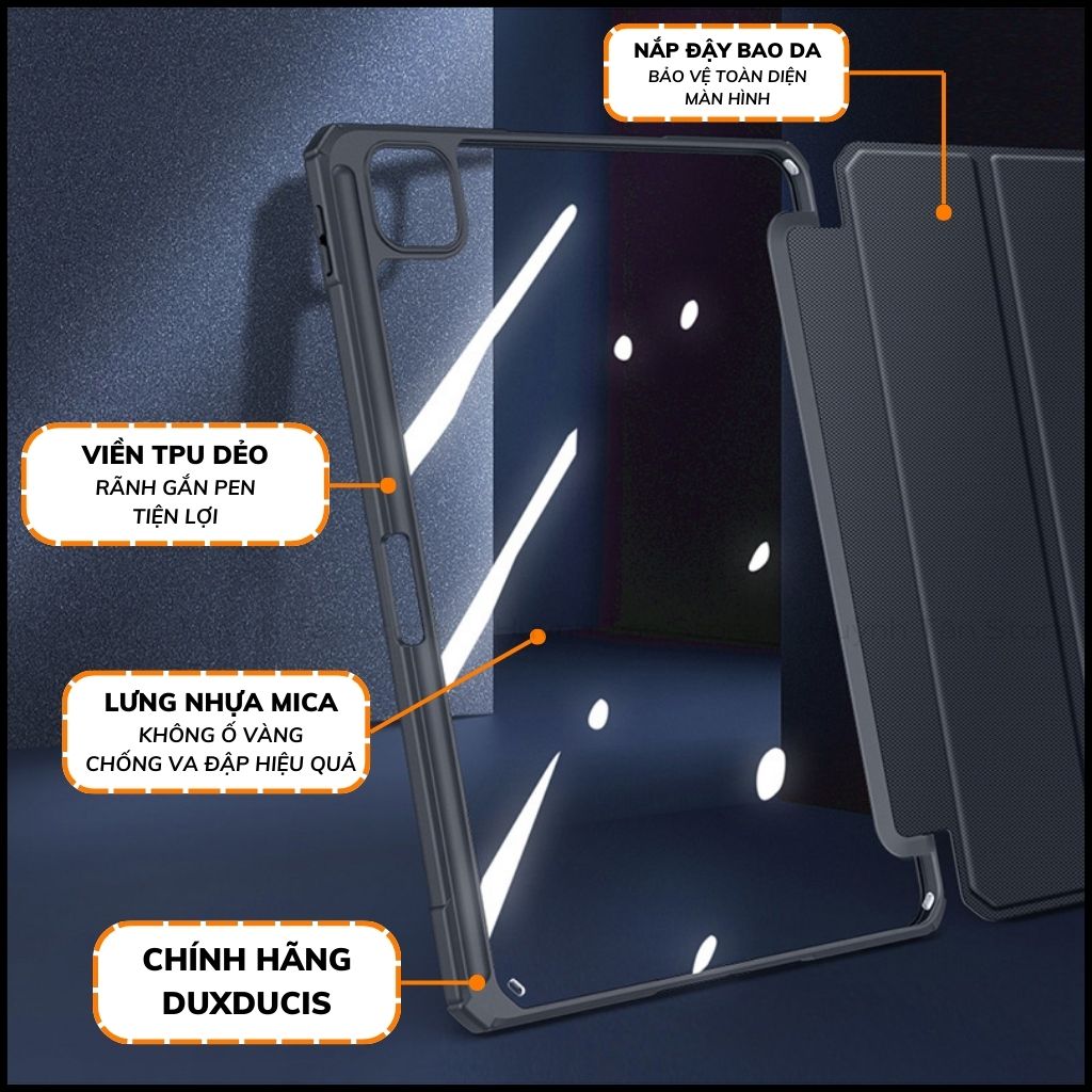 BAO DA ipad pro 11 inch 12,9 inch topy series chính hãng duxducis chống va đập có khay khe để bút