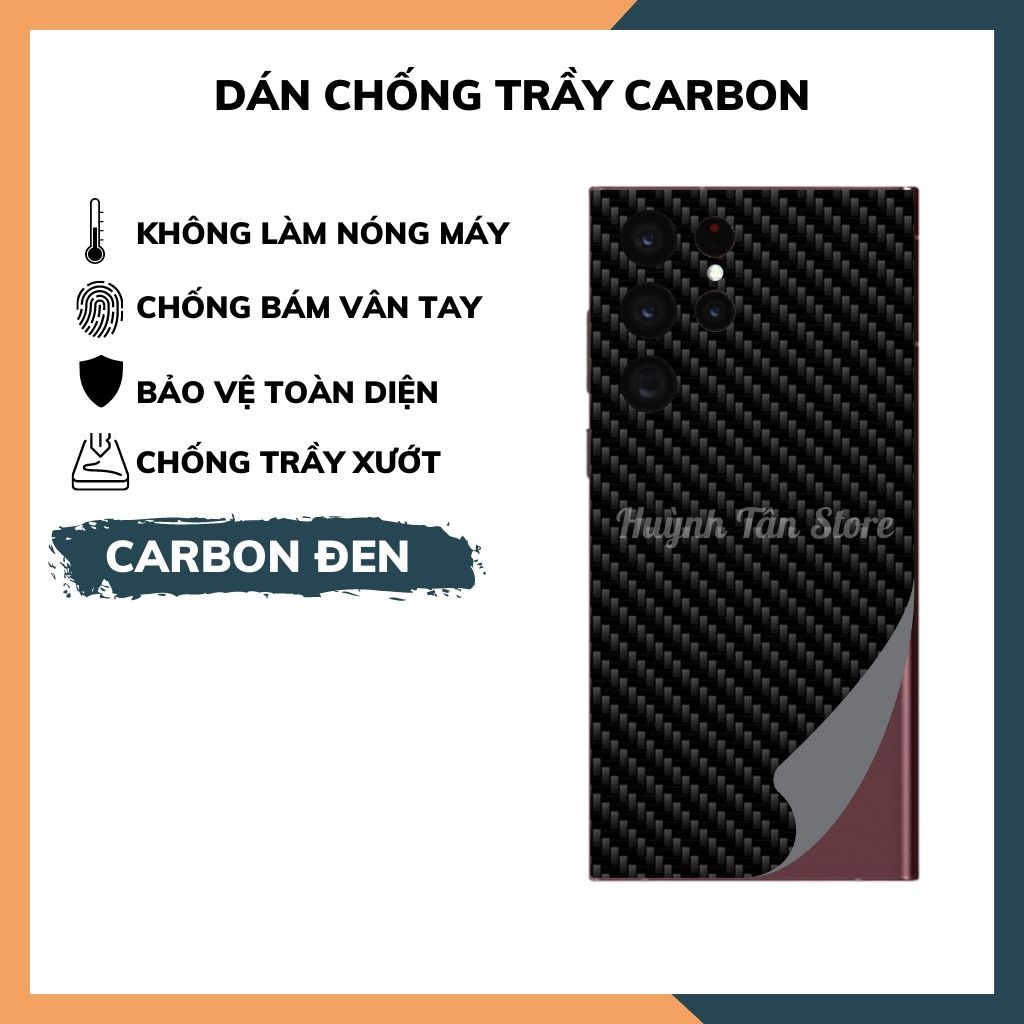 Miếng dán samsung s22 ultra carbon trong và đen chống trầy xướt chống bám vân tay phụ kiện huỳnh tân store