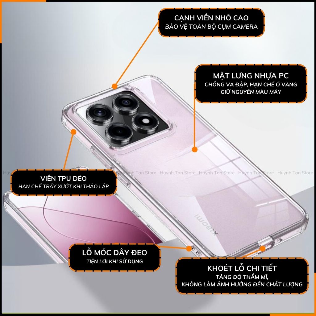 Ốp lưng xiaomi 14t Mi 14t pro chống sốc CLEAR COLOR VER 4 trong suốt không ố vàng bảo vệ camera phụ kiện huỳnh tân sto