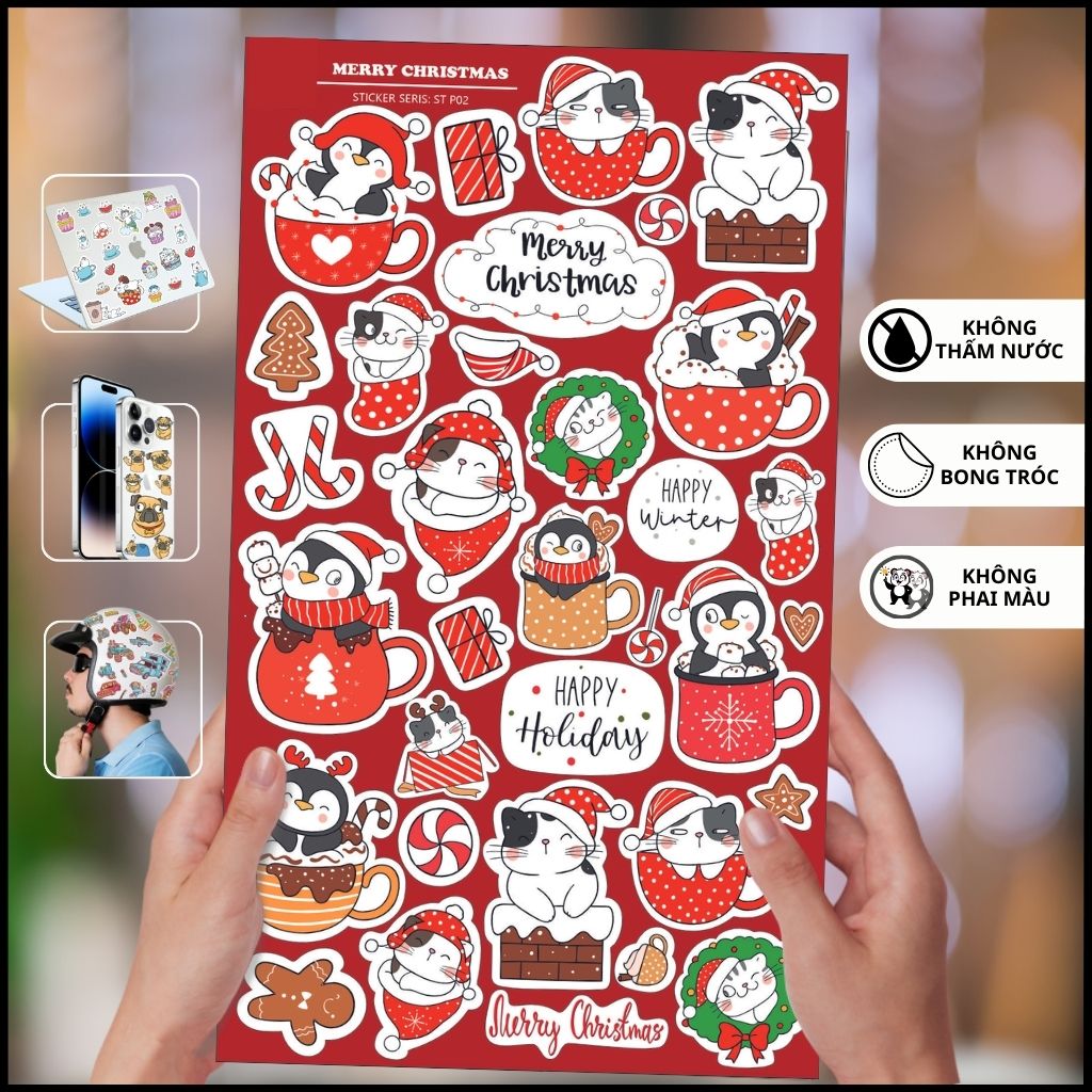 Hình dán Sticker giáng sinh Merry Christmas ST P02 đa dạng với mẫu trang trí độc đáo làm mới không gian với mọi bề mặt gỡ phụ kiện huỳnh tân store
