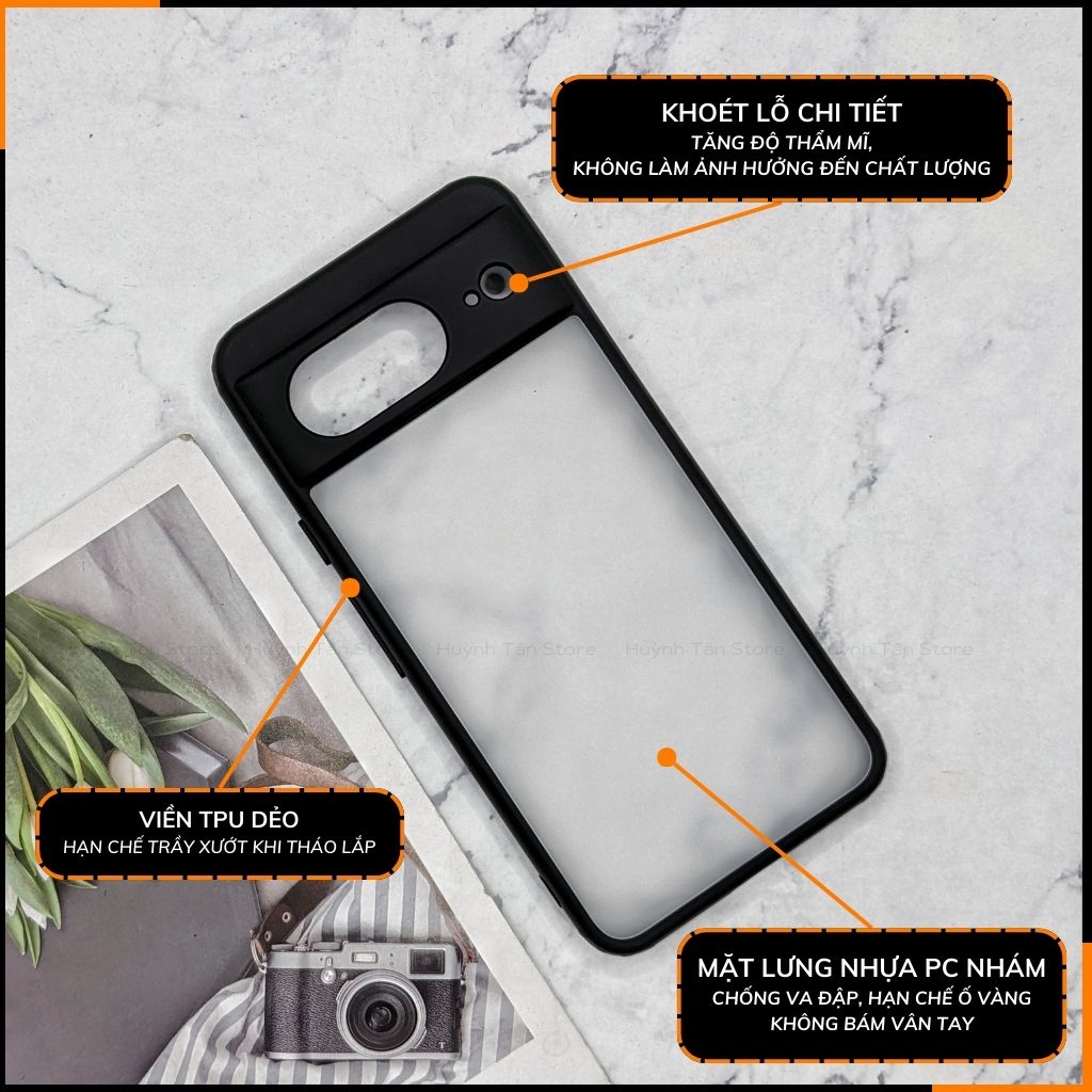 Ốp lưng google pixel 8 / pixel 8a chống sốc chống vân tay NHÁM VIỀN MÀU VER 2 bảo vệ camera phụ kiện huỳnh tân store