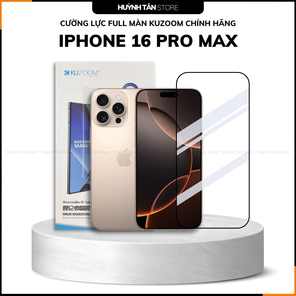 Cường lực iphone 16 pro max trong suốt full màn hình chống bám vân tay chính hãng KUZOOM