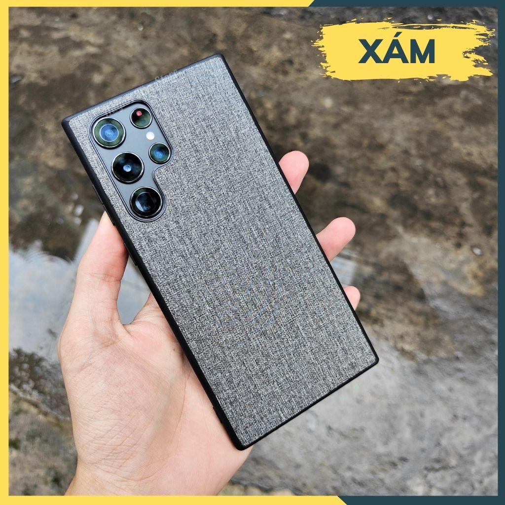 Ốp lưng samsung s22 ultra chống vân tay nhựa cứng viền đen vải jean 1 màu phụ kiện điện thoại huỳnh tân store