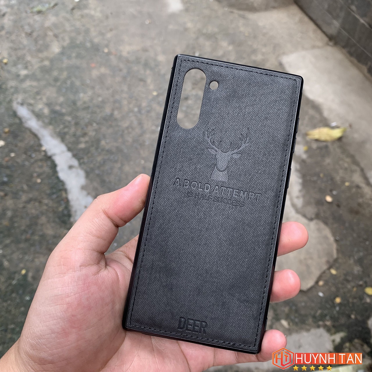 Ốp lưng Samsung Galaxy Note 10 vải Jean khắc hình Nai 3D