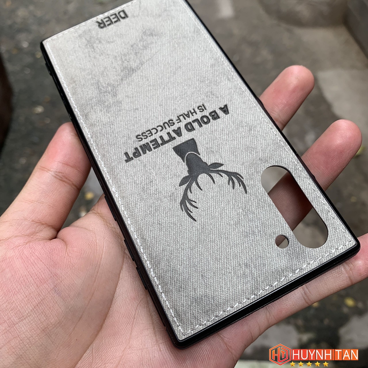 Ốp lưng Samsung Galaxy Note 10 vải Jean khắc hình Nai 3D