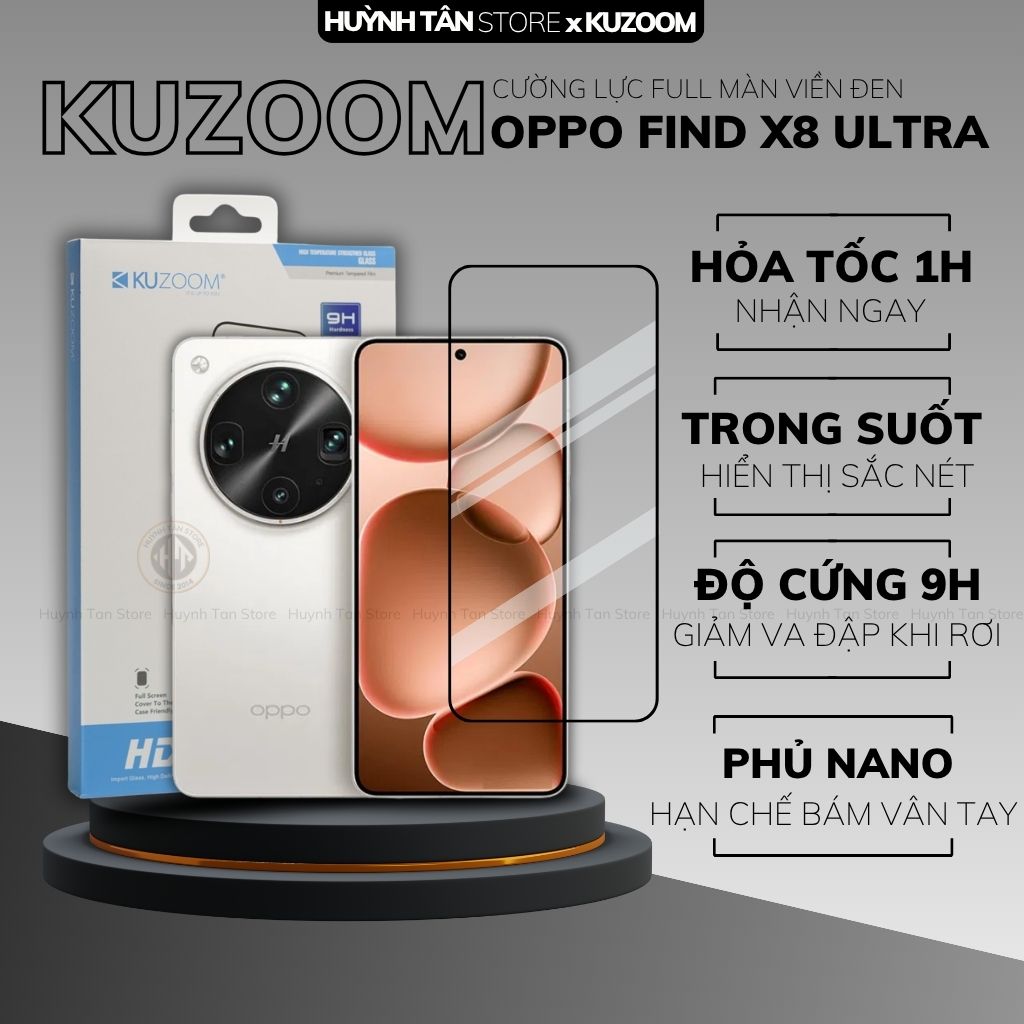 Cường lực oppo find x9 pro trong suốt full màn hình chống bám vân tay chính hãng KUZOOM