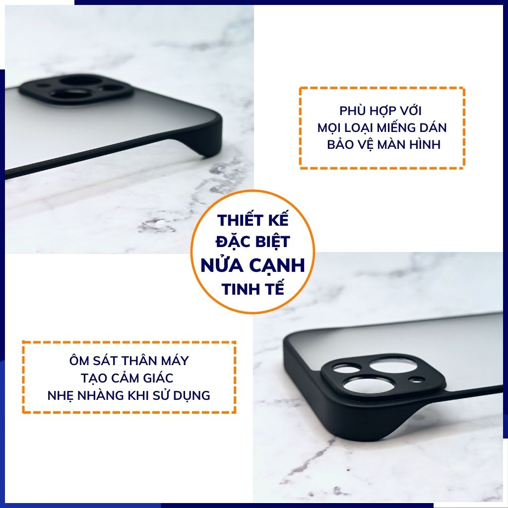 Ốp lưng iphone 14 pro nửa cạnh lưng nhám chống bám vân tay bảo vệ camera phụ kiện huỳnh tân store