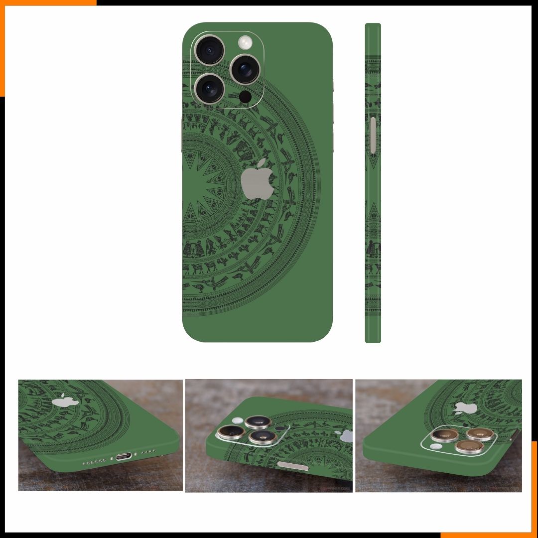 Dán skin điện thoại Iphone 15 Pro, Iphone 15 Pro Max full body và camera nhập khẩu chính hãng USA phụ kiện điện thoại huỳnh tân store - Trống đồng nửa  - Warp Skin Collection