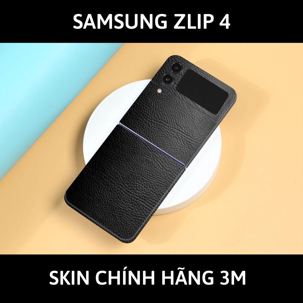 Skin 3m samsung galaxy Z Flip 4, Z Flip 3, Z Flip full body và camera nhập khẩu chính hãng USA phụ kiện điện thoại huỳnh tân store - Hexis Black Leather - Warp Skin Collection