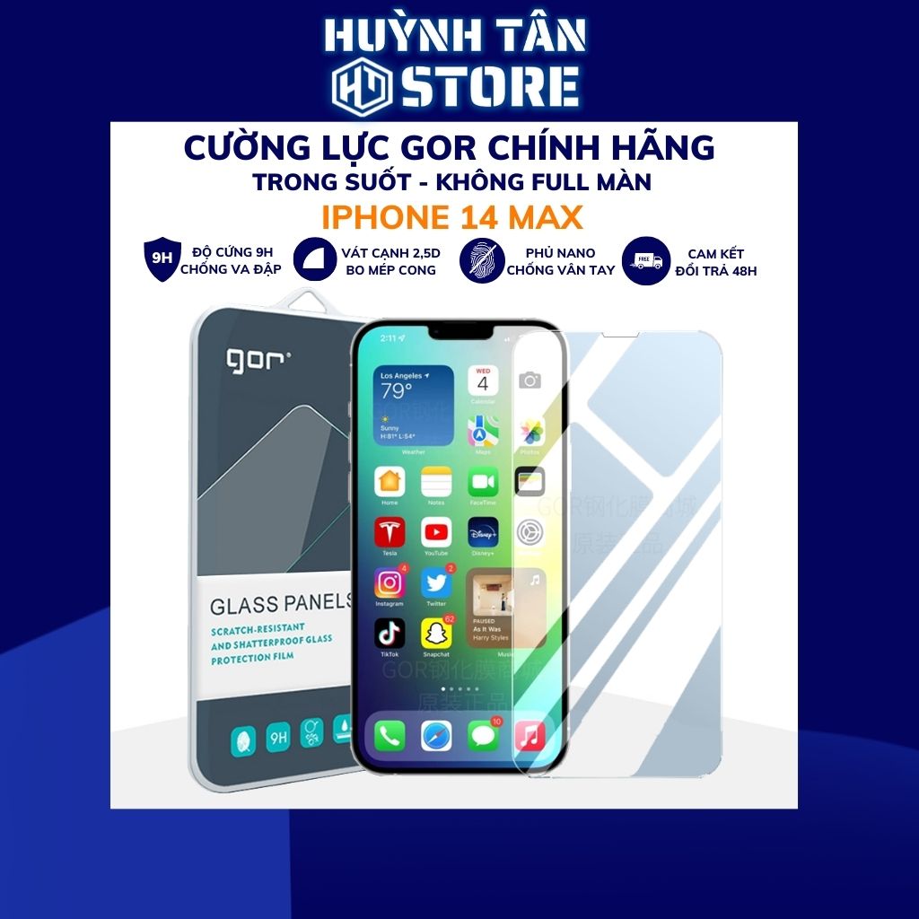Kính cường lực iphone 14 plus trong suốt không full màn chống bám vân tay chính hãng Gor phụ kiện huỳnh tân store