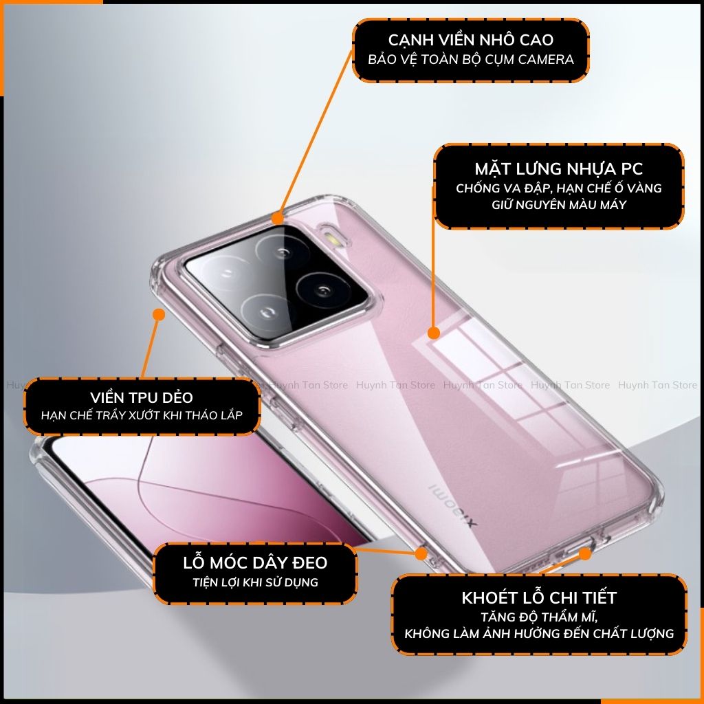 Ốp lưng xiaomi Mi 15 , Mi 15 Pro , Mi 15 Ultra  chống sốc CLEAR COLOR VER 4 trong suốt bảo vệ camera