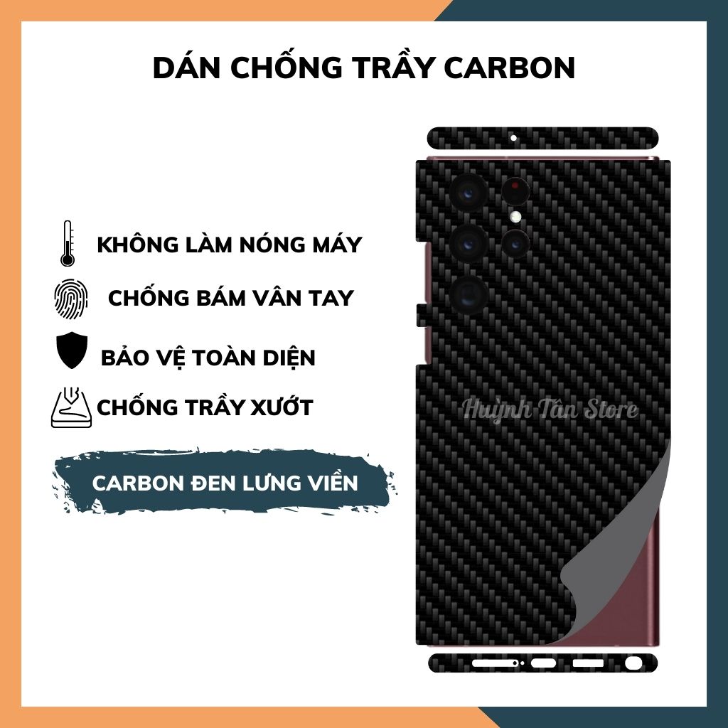 Miếng dán samsung s22 ultra carbon trong và đen chống trầy xướt chống bám vân tay phụ kiện huỳnh tân store