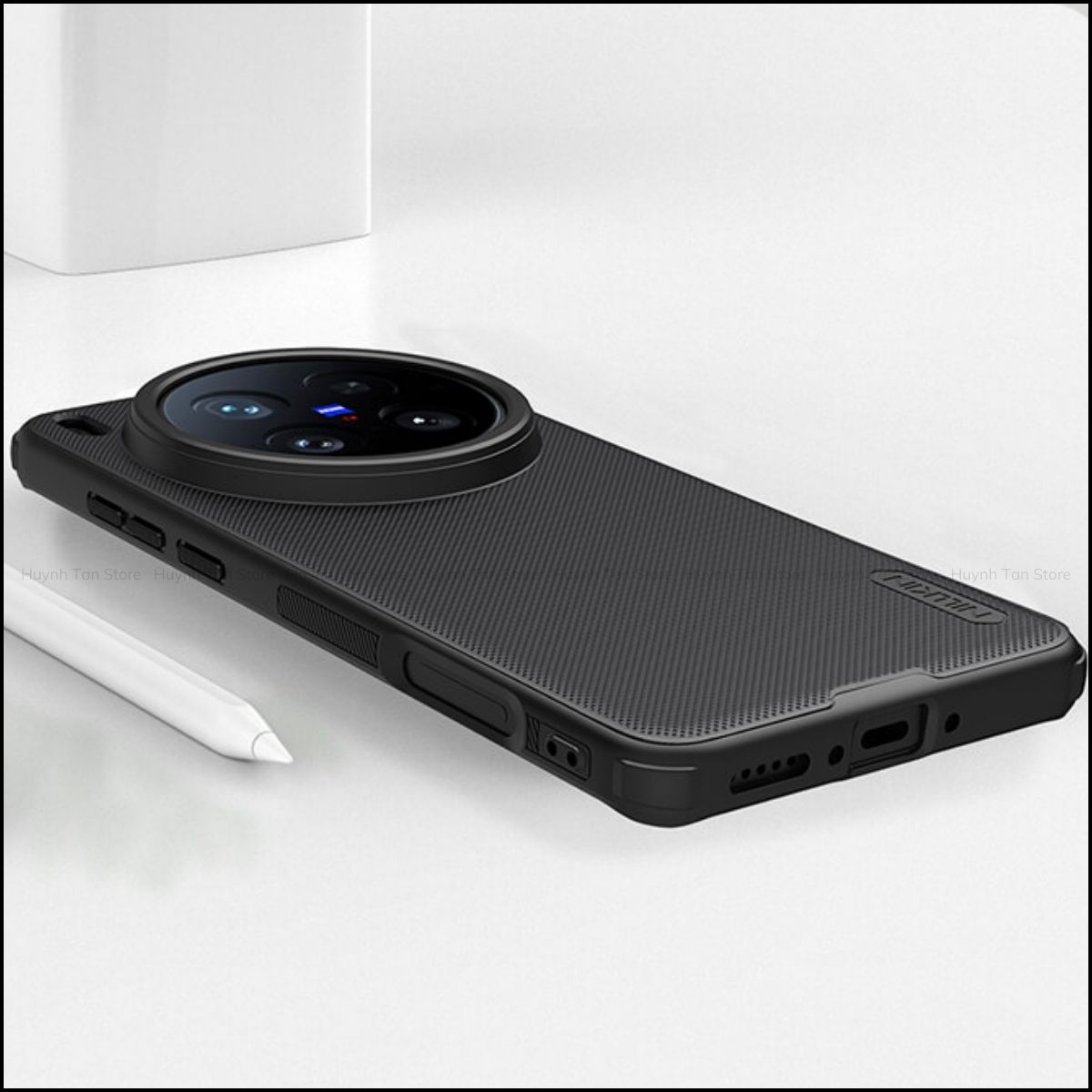 Ốp lưng Vivo x200 ultra đen viền dẻo lưng sần chống vân tay chống sốc Nillkin Super Frosted