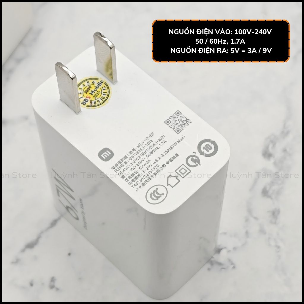 Bộ sạc nhanh xiaomi turbo charge 67w chính hãng cáp sạc 6A zin USB Type C công suất 67w 1 đổi 1 huỳnh tân store