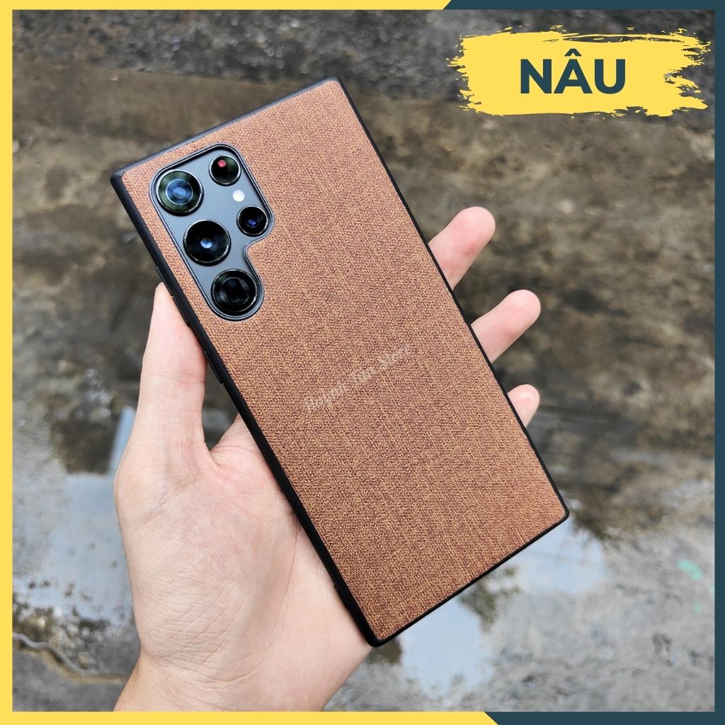 Ốp lưng samsung s22 ultra chống vân tay nhựa cứng viền đen vải jean 1 màu phụ kiện điện thoại huỳnh tân store