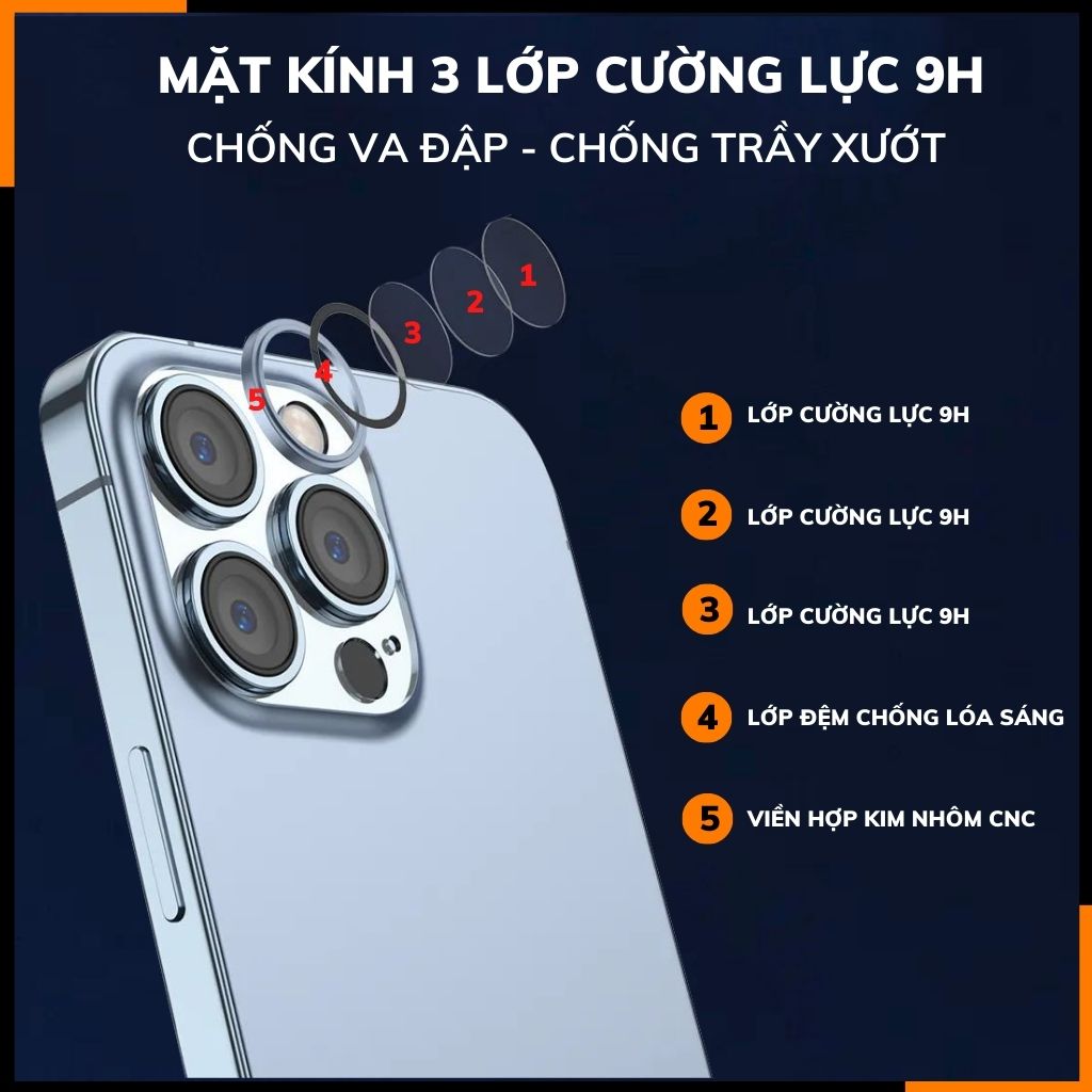 Kính cường lực camera iphone 16 pro max ip 16 pro trong suốt viền đen chính hãng KUZOOM bảo vệ lens camera