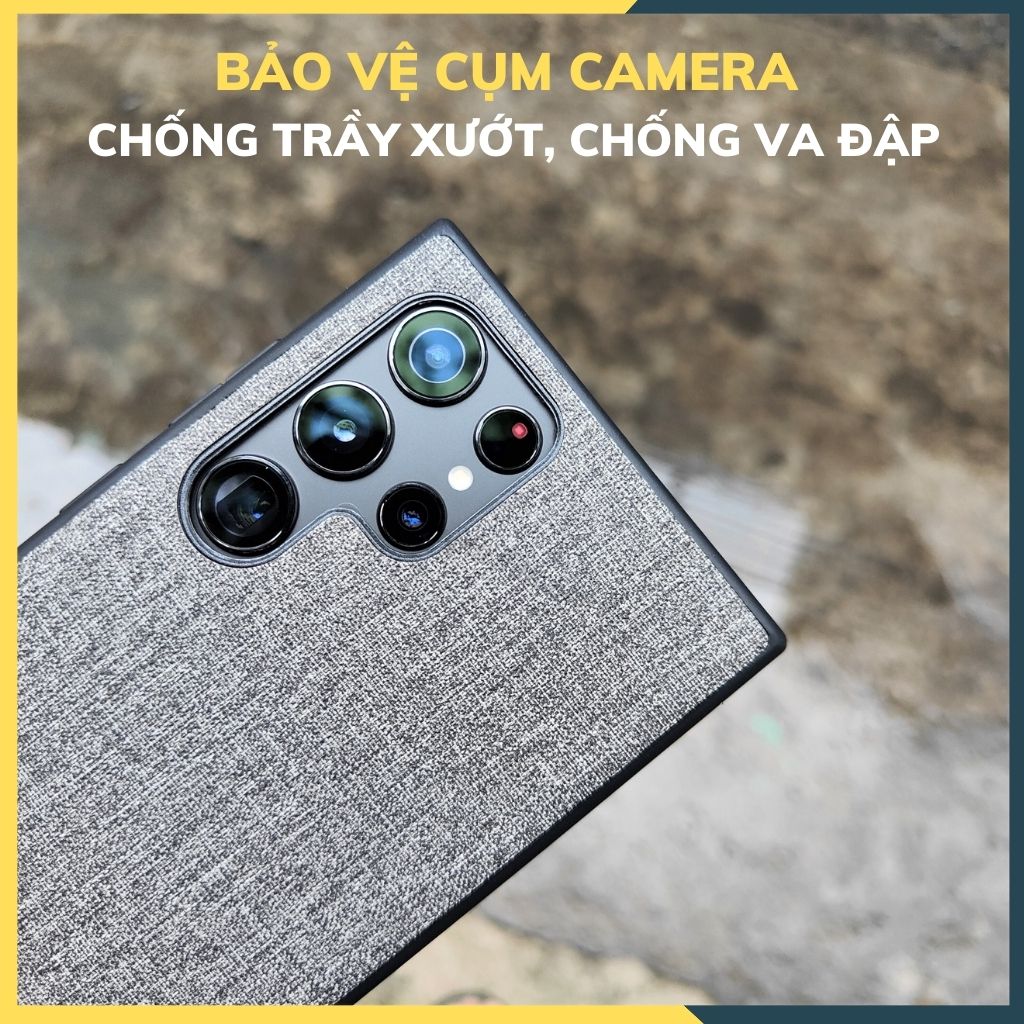 Ốp lưng samsung s22 ultra chống vân tay nhựa cứng viền đen vải jean 1 màu phụ kiện điện thoại huỳnh tân store